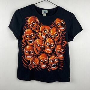 Vintage  2001 Liquid Blue Shirt Kids L Skull Pile Orange Glow In The Dark